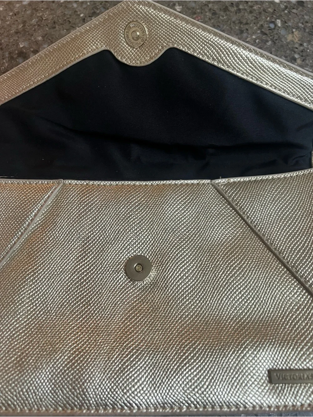 Victoria's Secret Textured Metallic Gold Envelope Clutch or Makeup Bag EUC VS